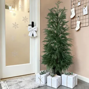 Realistic 70-90cm artificial cedar Christmas tree in pot for indoor holiday decor