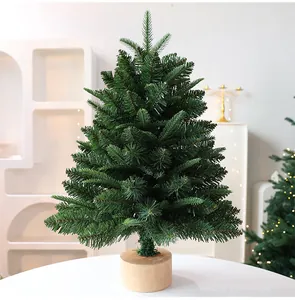 Albero di Natale da tavolo realistico con aghi in PE/PVC su base in legno massiccio.