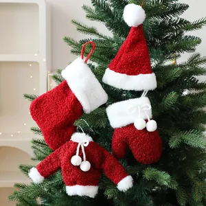 Christmas Plush Hanging Decoration Mini Sweater Sock Hat Glove Xmas Tree Window Ornament Home Party Holiday Accessory
