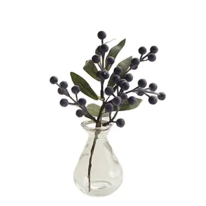 Artificial blueberry berry pick sprig for Christmas tree decoration in glass vase