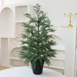 Lifelike artificial cypress Christmas tree in black pot for indoor home decor