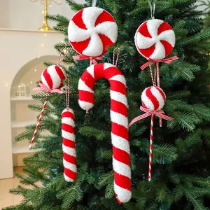 Red And White Christmas Foam Candy Cane Lollipop Ornaments Christmas Tree Hanging Decorations With Bow And Glitter