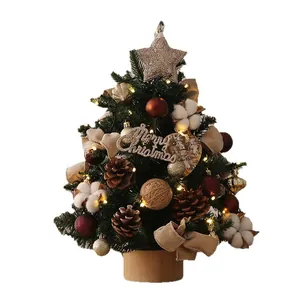 Exquisite DIY mini desktop Christmas tree with warm LED lights and rustic ornaments