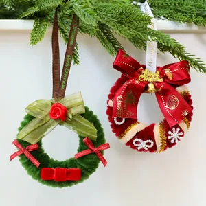 Dos coronas de Navidad artesanales de 27 cm en rojo y verde para decoración festiva