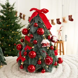 Mini árbol de Navidad de mesa 40 cm decorado con adornos rojos y luces LED cálidas