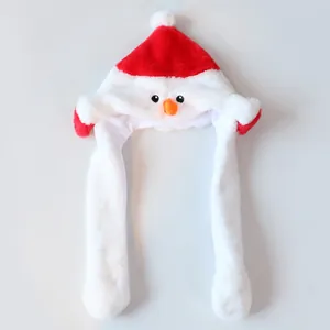 Funny moving ears snowman Christmas hat with red and white plush fabric