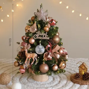 Mini albero di Natale decorato da 60cm con ornamenti oro rosa e luci calde per la casa
