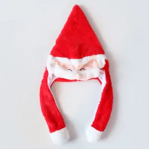 Funny moving Santa Claus hat with airbag ears and plush beard for Christmas gift