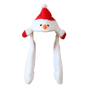 Festive plush Christmas snowman hat featuring fun moving ears for holiday celebrations