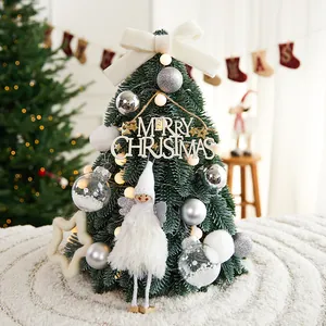 Mini árbol de Navidad de mesa con lazo blanco y ángel para decoración navideña hogar