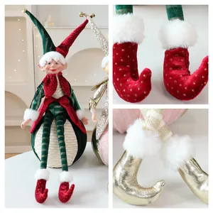 Festliche rot-grüne Weihnachts-Elf-Puppe mit edlen Samt- und Pailletten-Details