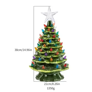 Medidas detalladas de un árbol de Navidad de cerámica verde de 38 cm con luces de colores