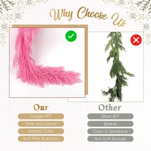Confronto tra ghirlanda di pino Norfolk rosa densa da 274cm e ghirlanda verde sottile