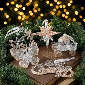 Klarer Acryl Weihnachtshänger Pailletten Rentier Schneeflocke Anhänger Christbaumschmuck Haus Feiertagsfeier Bedarf