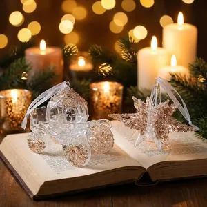 Elegante Acryl-Pailletten-Weihnachtskutsche und Sternanhänger für die Baumdeko