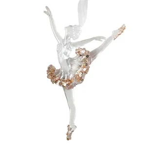 Eleganter Ballerina-Weihnachtsschmuck aus Acryl mit roségoldenem Pailletten-Tutu.
