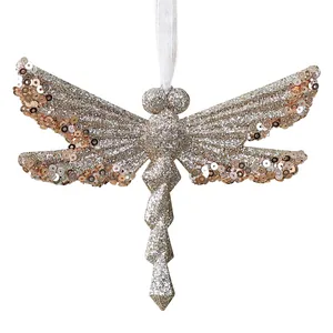 Funkelnde champagnergoldene Libelle Weihnachtsbaumschmuck mit Pailletten