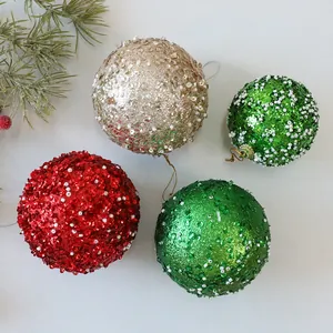 Boules de Noël festives de 10 cm en mousse avec sequins et perles pour sapin de Noël