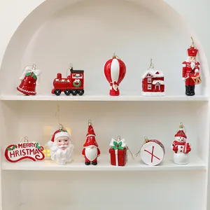 Rood Wit Kerstboom Hangers Blaasvormen Kerstman Sneeuwpop Trein Luchtballon Feestelijke Vakantie Hanger Decoratie