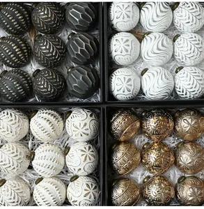 Macro view of 8cm antique Christmas balls with vintage floral and scraped textures