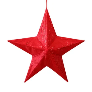 Large red sequined folding star Christmas tree topper ornament for window hanging decor