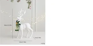 Elegante statuina renna bianca floccata 34x19x7cm per decorazioni natalizie di classe