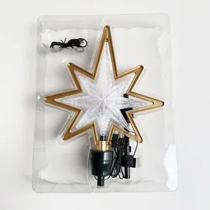 LED-Christbaumspitze Stern mit goldenem Rahmen in Blisterverpackung geliefert