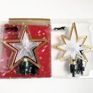 Detailansicht der LED-Christbaumspitze Stern, sowohl verpackt als auch unverpackt gezeigt