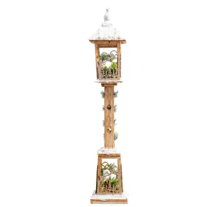 Vintage Noorse houten kerststraatlantaarn LED-decoratie voor feestelijke vloerdisplay