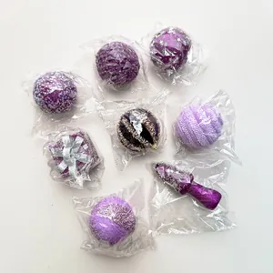Set van 8 cm paarse schuim kerstornamenten individueel verpakt voor feestelijke decoratie
