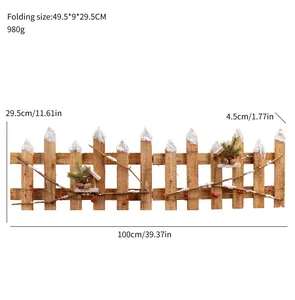 Dimensions and details of Nordic wooden Christmas fence with snow and pine decorations