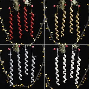 Juego de cuatro adornos navideños de carámbanos en espiral con purpurina rojo oro plata blanco