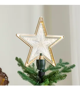 Eleganter warmweißer LED-Leuchtstern für die Weihnachtsbaumspitze mit glänzendem Goldrahmen