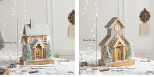 Dimensions for LED wooden Christmas house ornaments with realistic snowy finish