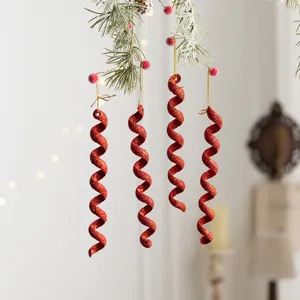 Juego de 4 adornos de carámbano en espiral rojo brillante para árbol de Navidad
