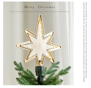 Leuchtender goldener LED-Achtzackstern Weihnachtsbaum-Topper für festliche Dekoration