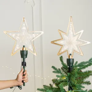 LED Leuchtender Rotierender Weihnachtsbaumspitze Stern Hohles Pentagramm Oktagramm Gold USB Betrieben Heimfest Dekor