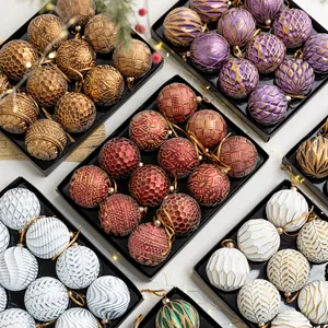Shatterproof Plastic Christmas Ball Ornaments Textured Retro Design Hanging Decorations For Christmas Tree Holiday Venue Layout