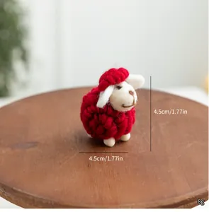 Handmade red wool felt sheep figurine detail with dimensions 4.5cm for Christmas