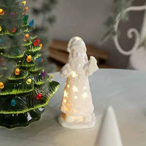 Figura de Papá Noel de cerámica luminosa con estrellas para decoración navideña