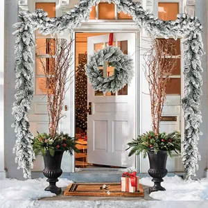 Guirlanda de Navidad de Cedro PE Flocada Realista Efecto Nieve Guirnalda de Agujas de Pino Artificial Para Decoración de Puerta Principal Escaleras Chimenea