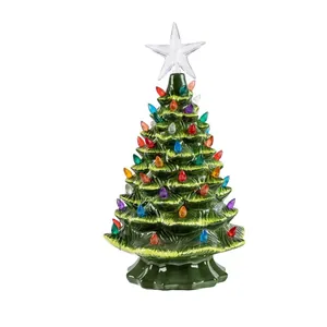 Árbol de Navidad de cerámica verde con bombillas LED de colores y estrella superior luminosa