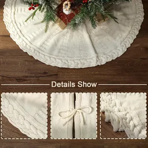 Gros plan sur les détails de maille torsadée et la fermeture du tapis de sapin blanc
