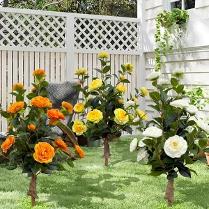 Árboles de camelia artificiales realistas en naranja amarillo y blanco para jardín