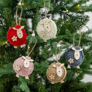 Lindo Colgante de Oveja de Navidad de Fieltro de Lana Hecho a Mano Rodaja de Madera Adorno de Oveja Para Árbol de Navidad Hogar