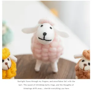 Detailed macro view of soft pink handmade needle felt sheep ornament with wool texture