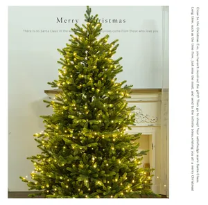 Warm yellow LED starry string lights glowing on a lush green Christmas tree indoors.