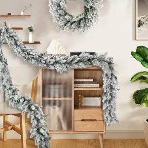 Juego de guirnalda y corona de Navidad nevada artificial para decoración del hogar