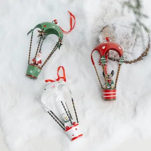 Addobbi Natalizi in Ferro a Paracadute Babbo Natale Pupazzo di Neve Renna Mongolfiera Metallo Decorazioni Albero Regalo