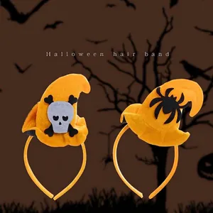 Halloween Witch Hat Headband Skull Spider Pattern Hair Hoop For Party Bar Festival Decoration Accessory Women Kids
